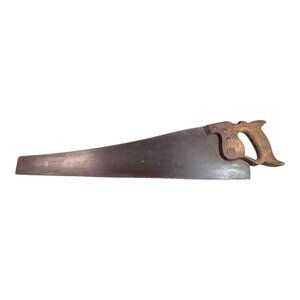 Vintage Hand Saw w/ Carved Wooden Handle Steel Blade Crafts Barn Man Cave Decor